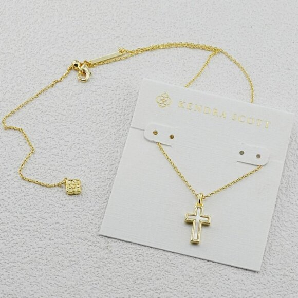 Kendra Scott Mother-of-Pearl Cross Gold Pendant Necklace - Picture 2 of 2
